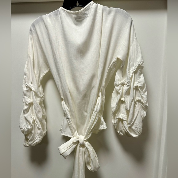 Urban Outfitters Dramatic Sleeve White Wrap Top Size Small - Picture 9 of 9